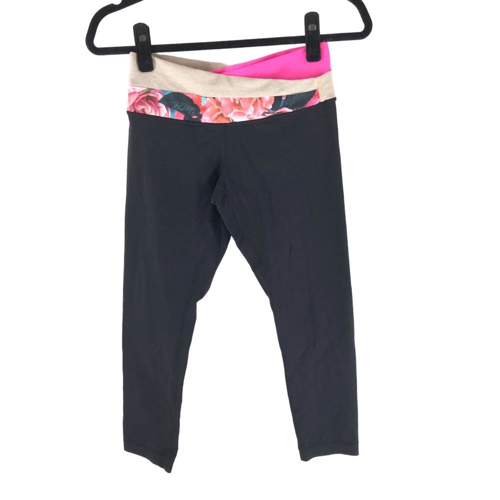 Lululemon Womens Astro Pant Crop Black Secret Garden Heathered Cashew Pink 4